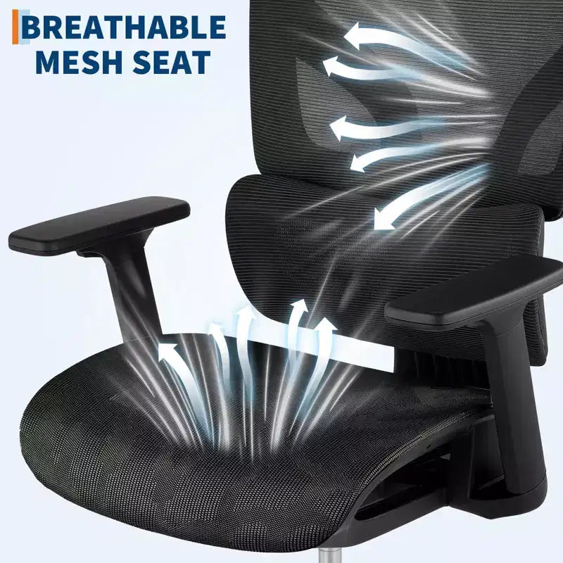 Sedia da Ufficio Ergonomica in Rete con Braccioli 4D Supporto Lombare Dinamico Schienale Alto Reclinabile Sedile Scorrevole Poggiatesta Ruote Silenziose per Casa Studio Gaming