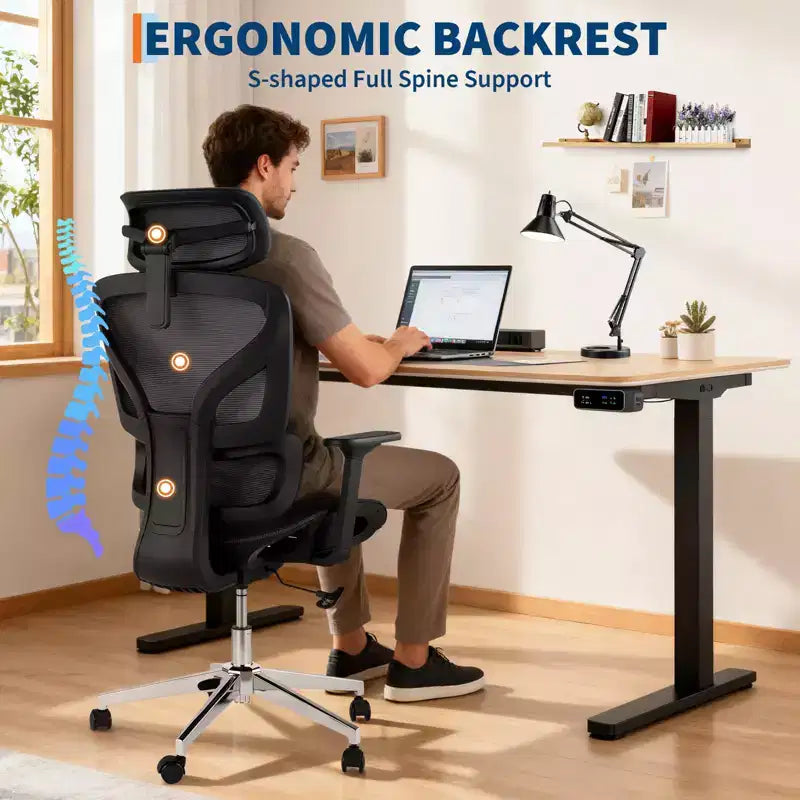 Sedia da Ufficio Ergonomica in Rete con Braccioli 4D Supporto Lombare Dinamico Schienale Alto Reclinabile Sedile Scorrevole Poggiatesta Ruote Silenziose per Casa Studio Gaming