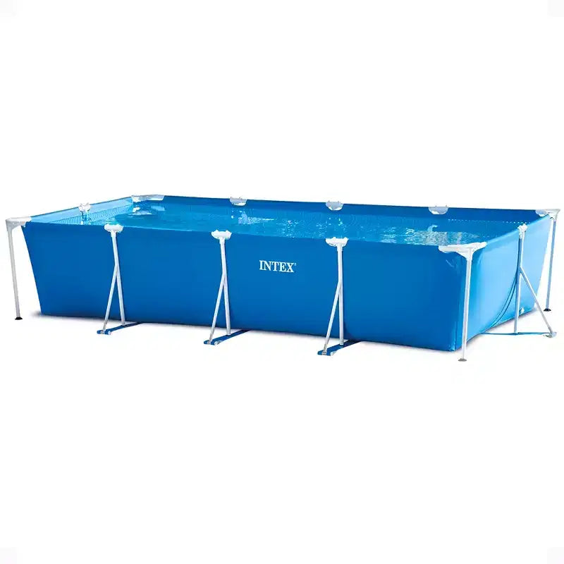 Intex 14.75' x 86 x 33 Rectangular Frame Above Ground Outdoor Backyard Swimming Pool with Flow Control Valve for Quick Draining, Blue