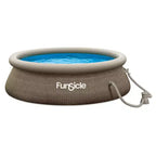 Funsicle 14' x 36 QuickSet Round Inflatable Ring Top Outdoor Above Ground Swimming Pool Set with Pump and Cartridge Filter, Brown Triple Basketweave