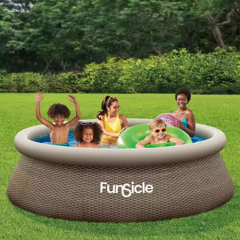 Piscine hors-sol ronde gonflable Funsicle QuickSet 14' x 36 avec anneau supérieur, pompe et filtre à cartouche, motif tressé triple marron