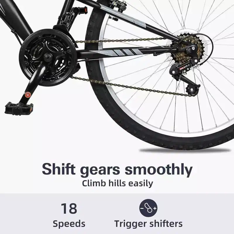 Hykolity VTT 26 pouces, vélo de cyclisme extérieur 18 vitesses, cadre en acier à haute teneur en carbone, VTT pour hommes et femmes, double suspension intégrale, noir