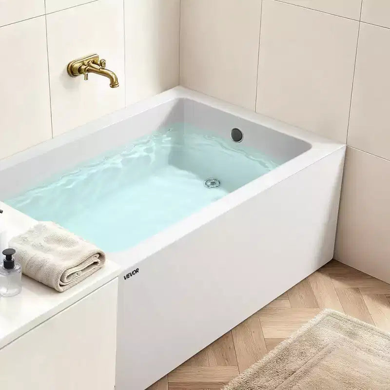 Baignoire en niche VEVOR, baignoire en niche contemporaine en acrylique 48 x 30, baignoire à immersion avec drain à droite et trou de trop-plein, blanc