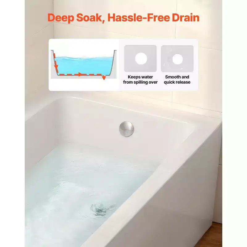 Baignoire en niche VEVOR, baignoire en niche contemporaine en acrylique 48 x 30, baignoire à immersion avec drain à droite et trou de trop-plein, blanc