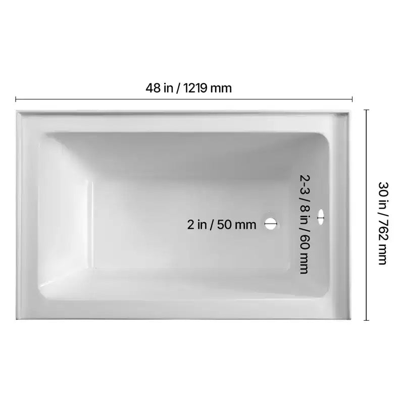 Baignoire en niche VEVOR, baignoire en niche contemporaine en acrylique 48 x 30, baignoire à immersion avec drain à droite et trou de trop-plein, blanc
