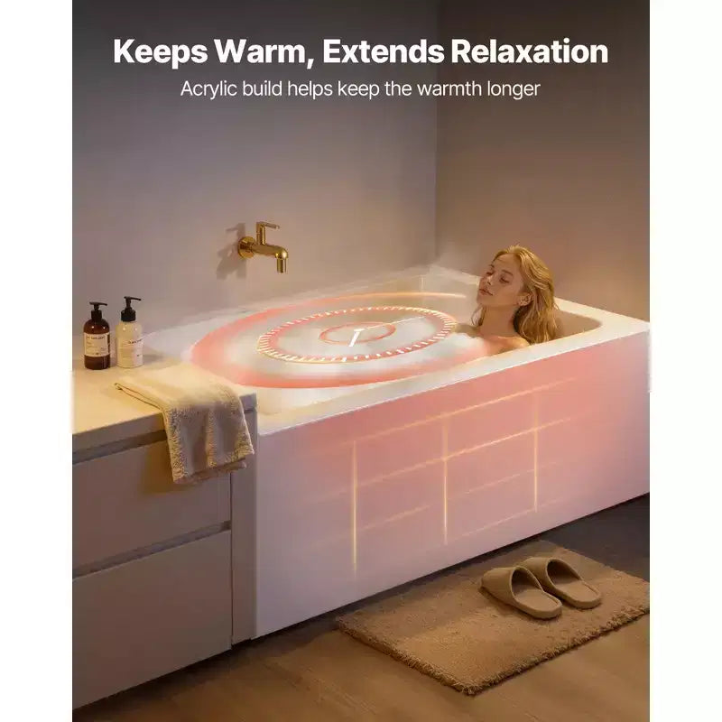 Baignoire en alcôve VEVOR, Baignoire en acrylique contemporaine 48 x 30 po, Baignoire à poser avec drain à gauche et trou de trop-plein, Blanc