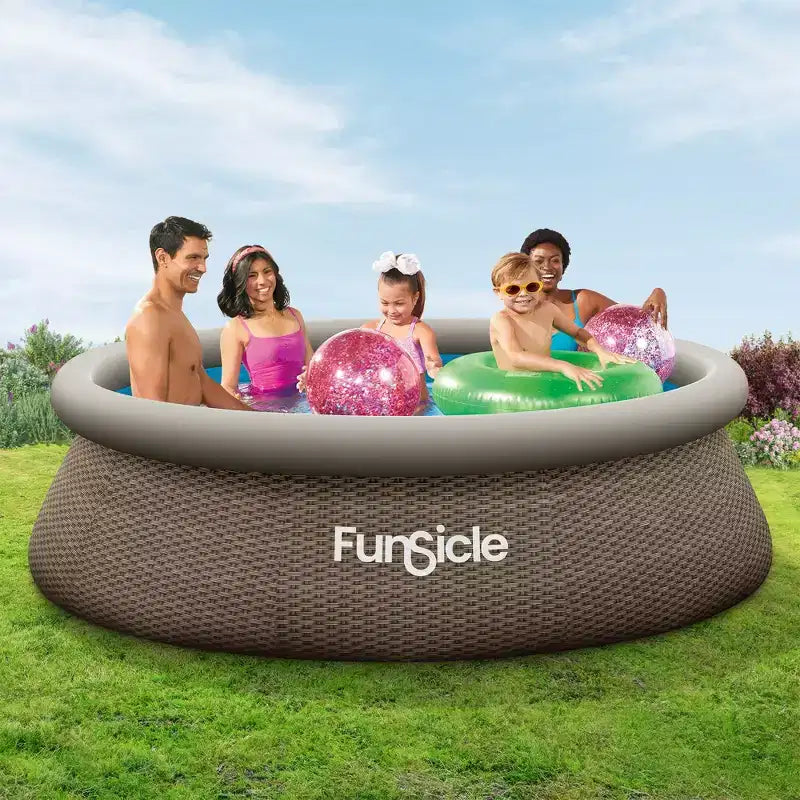 Funsicle Piscine hors sol ronde 305 cm x 76 cm QuickSet à anneau gonflable, aspect osier