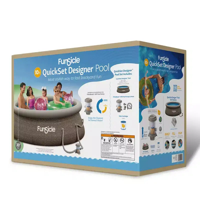 Funsicle Piscine hors sol ronde 305 cm x 76 cm QuickSet à anneau gonflable, aspect osier