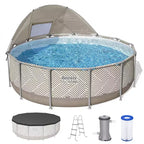 Bestway Power Steel 13' x 42 Above Ground Outdoor Swimming Pool Set with Canopy