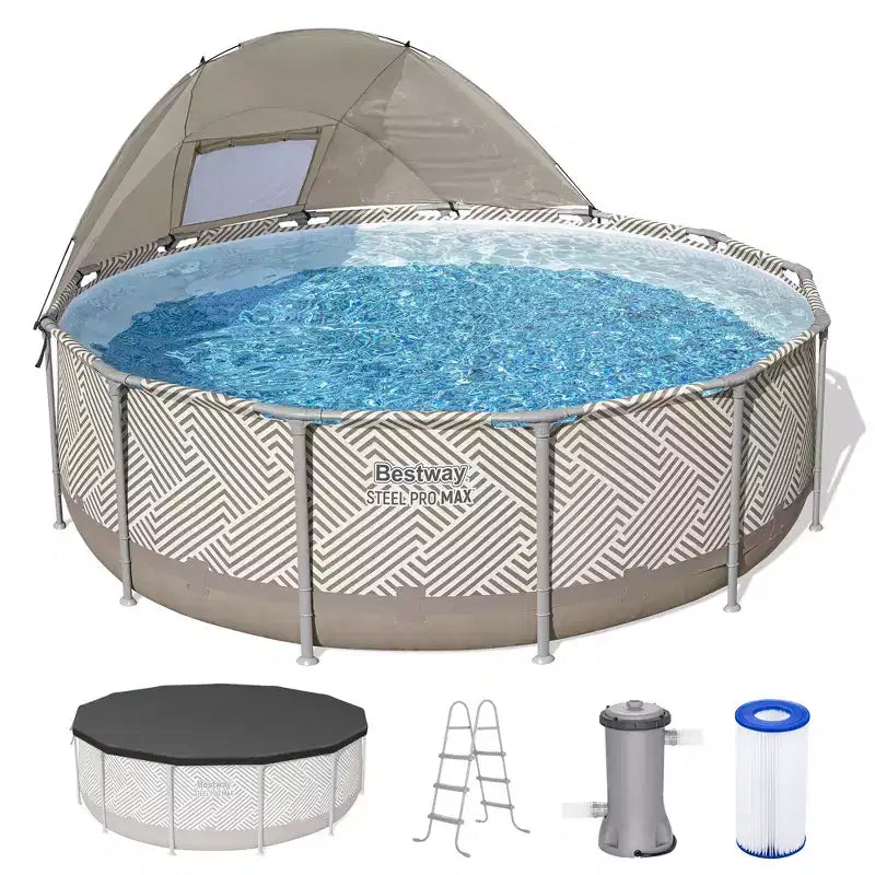 Bestway Power Steel 13' x 42 Above Ground Outdoor Swimming Pool Set with Canopy