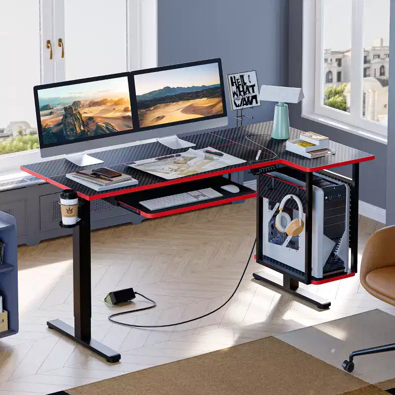 Bureau de jeu debout Bestier 57, bureau d'écriture réglable en hauteur, poste de travail assis-debout, table d'ordinateur de bureau à domicile pour l'étude et le tapis de marche