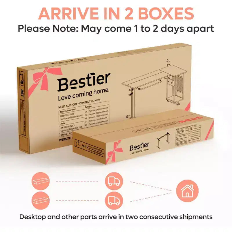 Bureau de jeu debout Bestier 57, bureau d'écriture réglable en hauteur, poste de travail assis-debout, table d'ordinateur de bureau à domicile pour l'étude et le tapis de marche