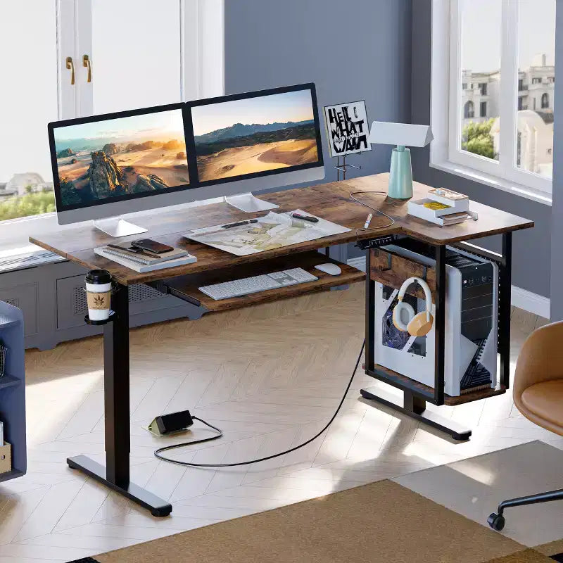 Bureau de jeu debout Bestier 57, bureau d'écriture réglable en hauteur, poste de travail assis-debout, table d'ordinateur de bureau à domicile pour l'étude et le tapis de marche