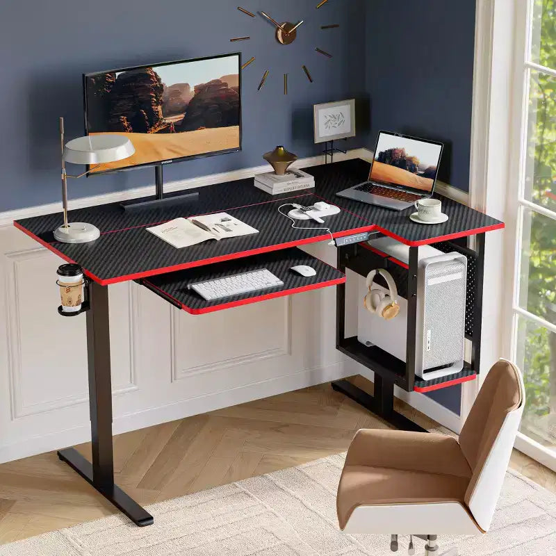 Bureau de jeu debout Bestier 57, bureau d'écriture réglable en hauteur, poste de travail assis-debout, table d'ordinateur de bureau à domicile pour l'étude et le tapis de marche