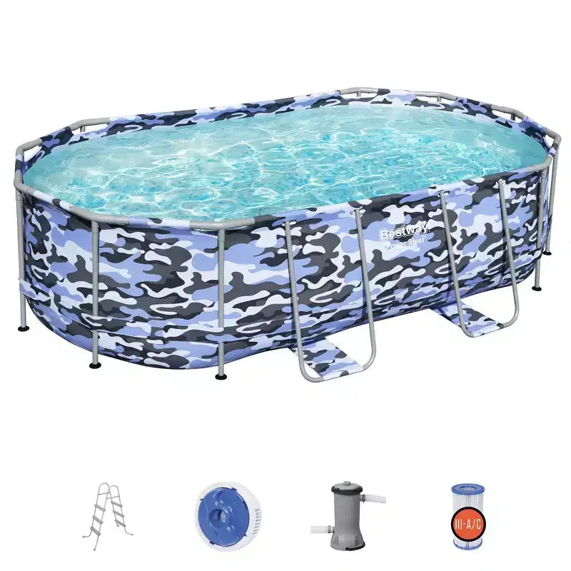 Bestway Steel Pro Max Oval Pool Set 14' x 8'2 x 39.5 Blue Camo w/ Pump & Ladder
