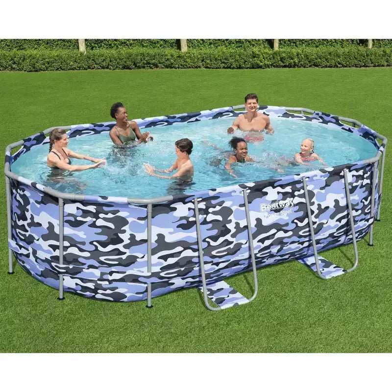 Piscine ovale Bestway Steel Pro Max 4,27 m x 2,49 m x 1 m Bleu camouflage avec pompe et échelle