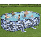 Piscine ovale Bestway Steel Pro Max 4,27 m x 2,49 m x 1 m Bleu camouflage avec pompe et échelle