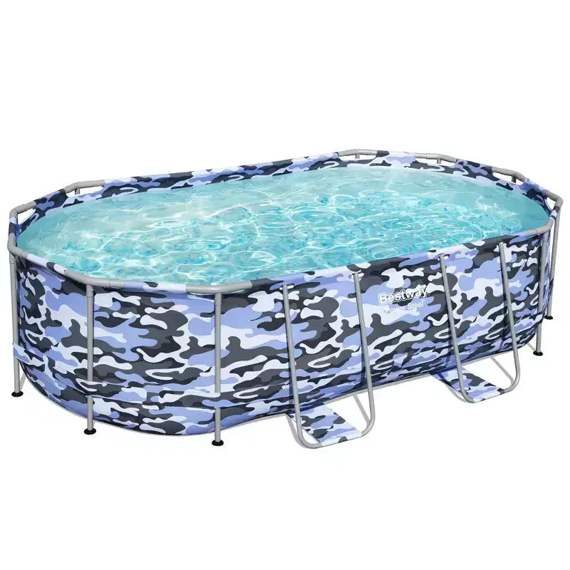 Piscine ovale Bestway Steel Pro Max 4,27 m x 2,49 m x 1 m Bleu camouflage avec pompe et échelle