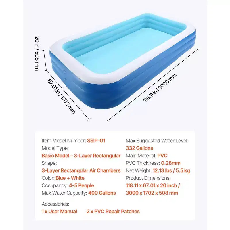Piscine Gonflable Grande Piscine Gonflable pour Enfants Adultes Famille Robuste