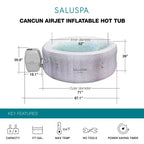Spa gonflable Bestway SaluSpa Cancun AirJet pour 2 à 4 personnes, bain à remous portable rond de 71 x 26 pouces pour l'extérieur avec 120 jets apaisants et couvercle, gris