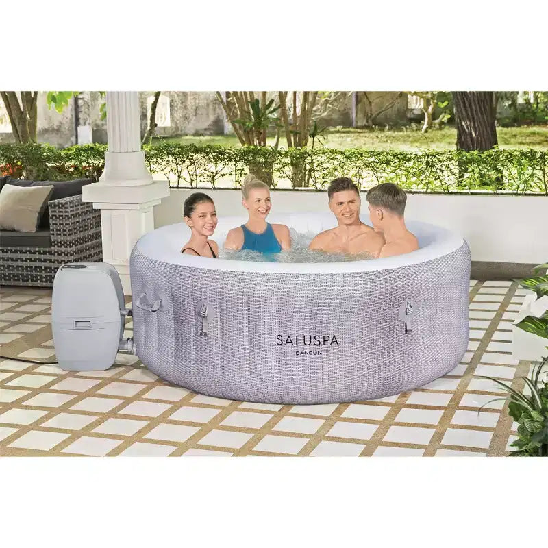 Spa gonflable Bestway SaluSpa Cancun AirJet pour 2 à 4 personnes, bain à remous portable rond de 71 x 26 pouces pour l'extérieur avec 120 jets apaisants et couvercle, gris