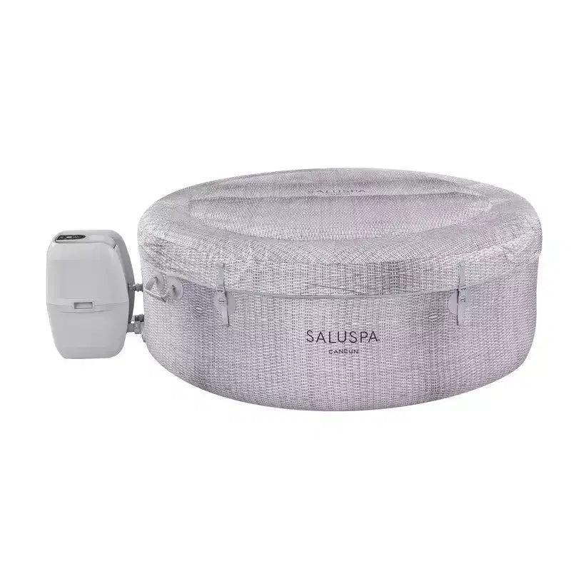 Spa gonflable Bestway SaluSpa Cancun AirJet pour 2 à 4 personnes, bain à remous portable rond de 71 x 26 pouces pour l'extérieur avec 120 jets apaisants et couvercle, gris