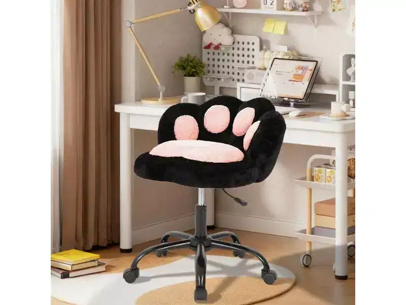 Sedia da trucco con schienale a forma di gatto, sedia girevole regolabile in altezza, graziosa sedia da scrivania con rotelle in tessuto Teddy per camera da letto e ufficio