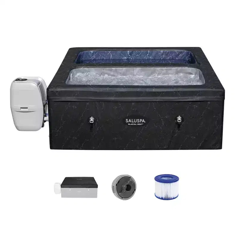 SaluSpa 69 x 64.5 x 24 Glacial Heat ThermaCore Ice Bath & Hot Tub Airjet 4 Black Stone Square