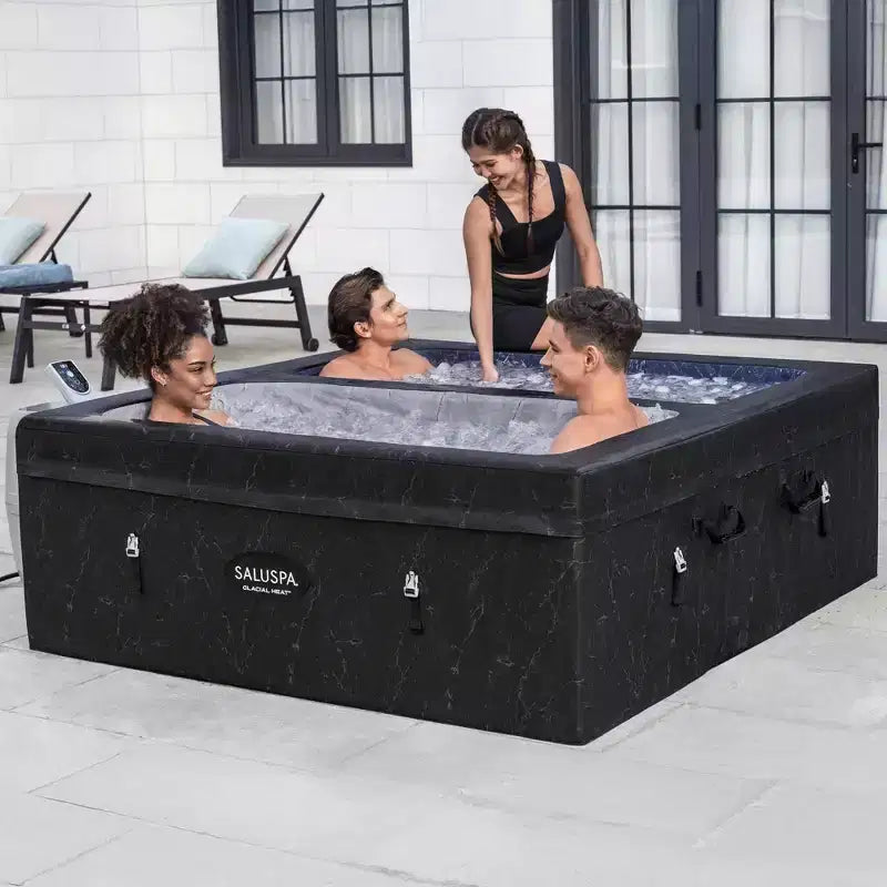 SaluSpa 69 x 64,5 x 24 Bain Glacial ThermaCore Chaleur et Baignoire Spa Airjet 4 Pierres Noires Carrées