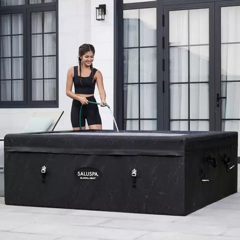 SaluSpa 69 x 64,5 x 24 Bain Glacial ThermaCore Chaleur et Baignoire Spa Airjet 4 Pierres Noires Carrées
