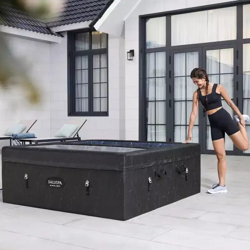 SaluSpa 69 x 64,5 x 24 Bain Glacial ThermaCore Chaleur et Baignoire Spa Airjet 4 Pierres Noires Carrées