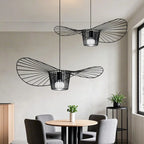 Suspension contemporaine au design linéaire ondulé en feuille de lotus, style chapeau.