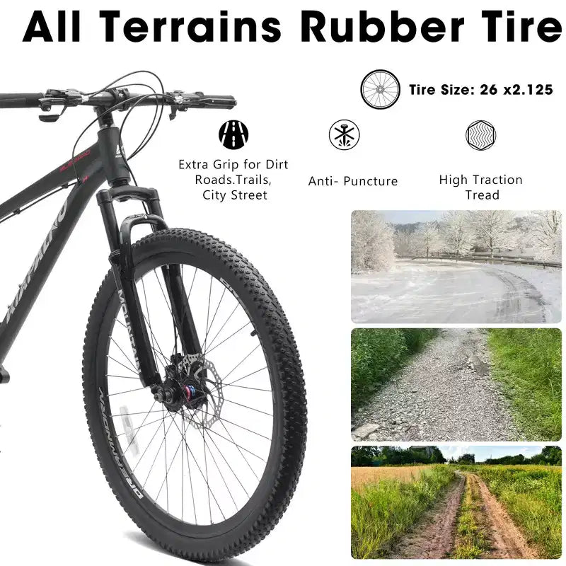 Mountain bike GDFStudio Trailcrest da 26 pollici per tutti i terreni, 21 velocità, con sospensione anteriore