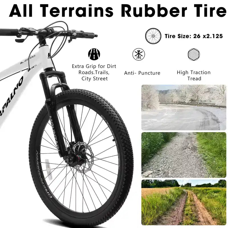 Mountain bike GDFStudio Trailcrest da 26 pollici per tutti i terreni, 21 velocità, con sospensione anteriore