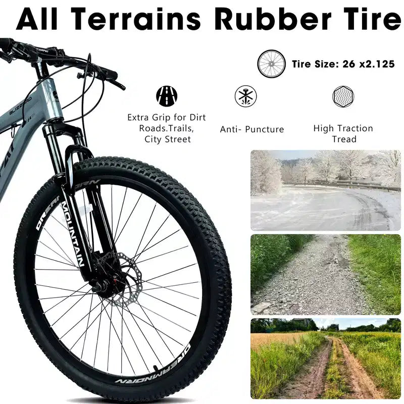 Mountain bike GDFStudio Trailcrest da 26 pollici per tutti i terreni, 21 velocità, con sospensione anteriore