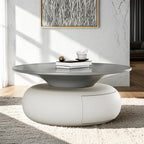Table basse ronde moderne en bois beige-gris avec rangement