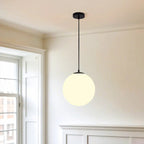 Suspension moderne en verre blanc avec globe