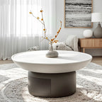 Table basse ronde minimaliste en bois gris et blanc avec tiroir