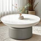 Table basse ronde minimaliste en bois gris et blanc avec tiroir