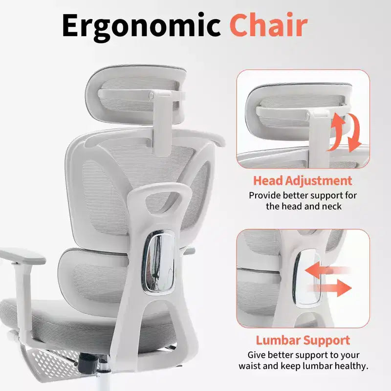 Sedia da Ufficio Ergonomica in Rete con Supporto Lombare Regolabile, Poggiatesta e Poggiapiedi, Braccioli 3D, Sedia Girevole da Lavoro per Utenti Robusti
