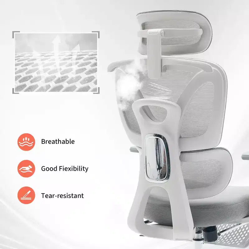Sedia da Ufficio Ergonomica in Rete con Supporto Lombare Regolabile, Poggiatesta e Poggiapiedi, Braccioli 3D, Sedia Girevole da Lavoro per Utenti Robusti