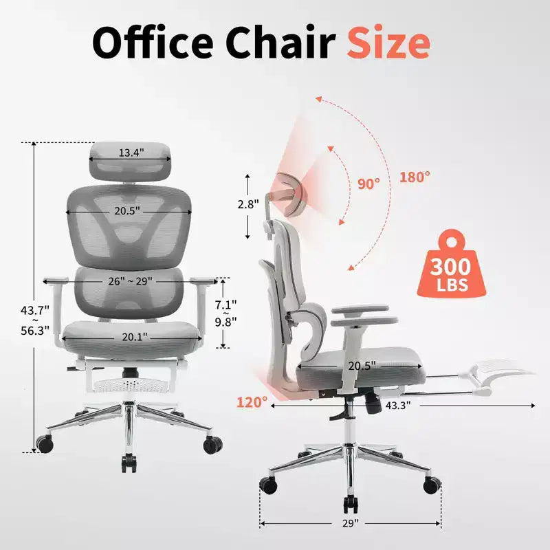 Sedia da Ufficio Ergonomica in Rete con Supporto Lombare Regolabile, Poggiatesta e Poggiapiedi, Braccioli 3D, Sedia Girevole da Lavoro per Utenti Robusti