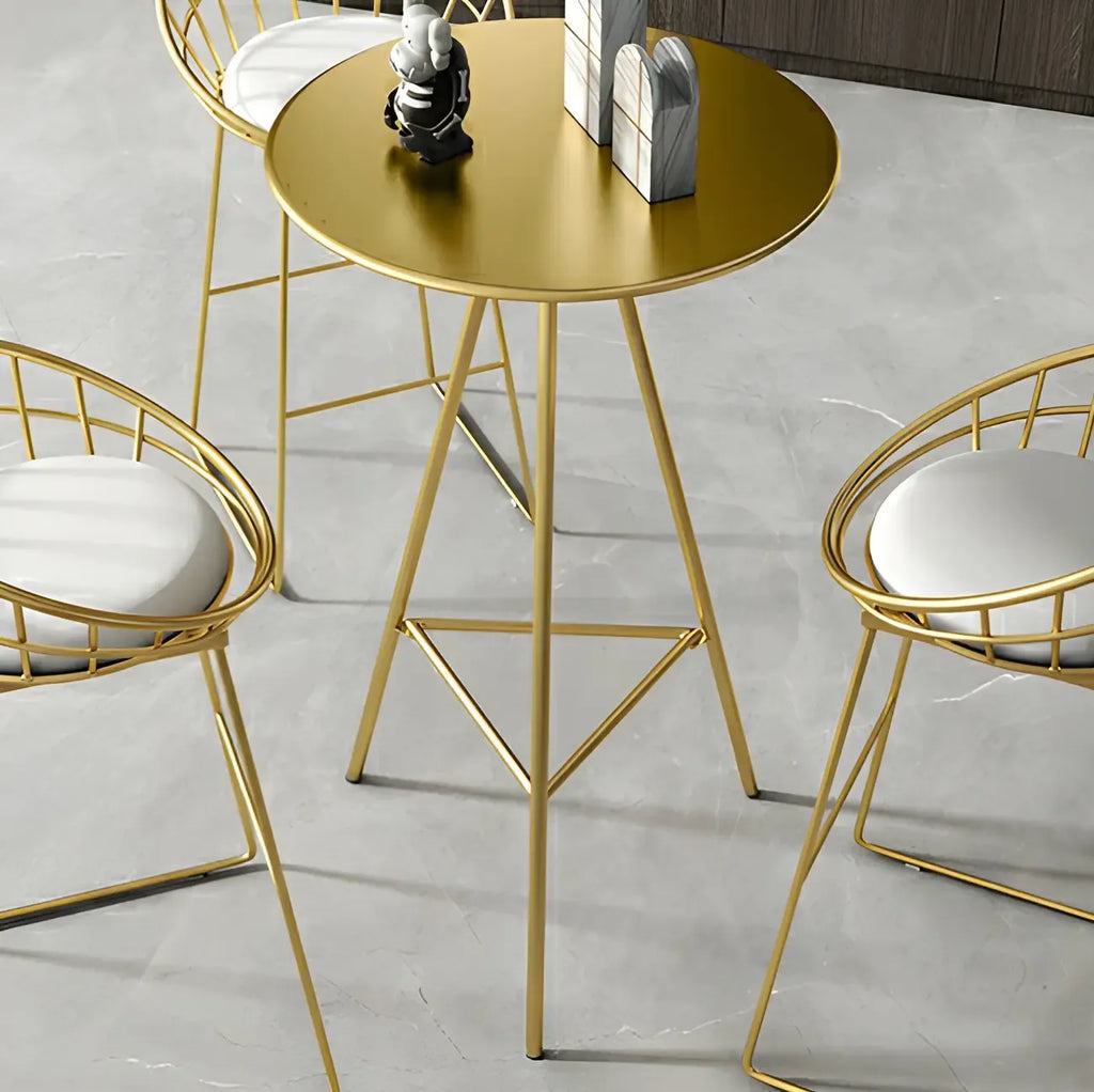 Tables de bar tripodes rondes en métal doré, style glamour moderne