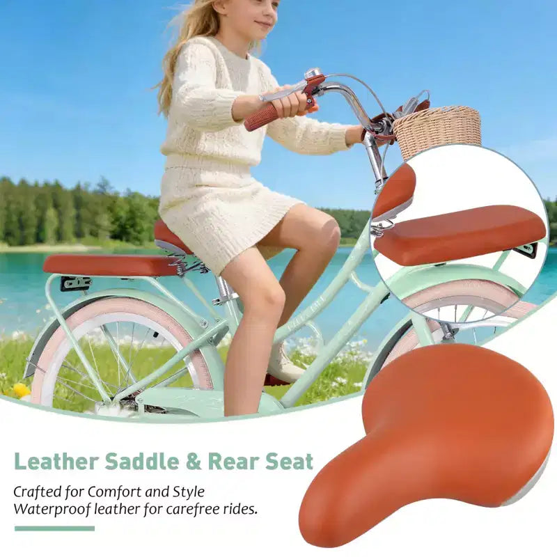 Vélo Cruiser Fille NAYSAYE avec Panier Avant et Cadre en Acier Robuste pour un Trajet Urbain Confortable, Vert, 58.39*24.53*36.93