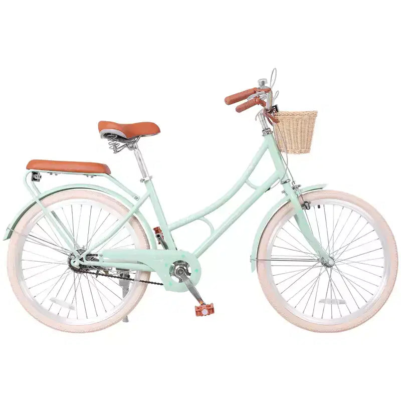 NAYSAYE Women Beach Cruiser Bike with Front Basket & Sturdy Frame for Comfortable Outdoor City Commuting, Green, 63.98*24.53*38.82