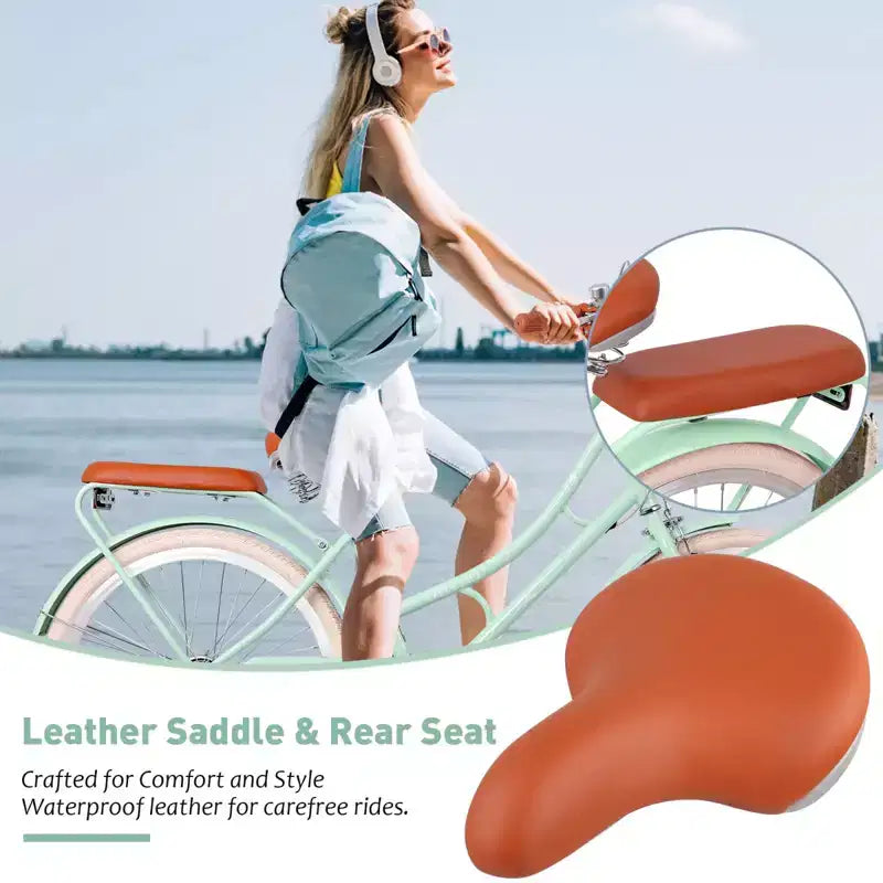 NAYSAYE Bicicletta da donna Beach Cruiser con cestino anteriore e telaio robusto per un comodo pendolarismo urbano all'aperto, verde, 63.98*24.53*38.82