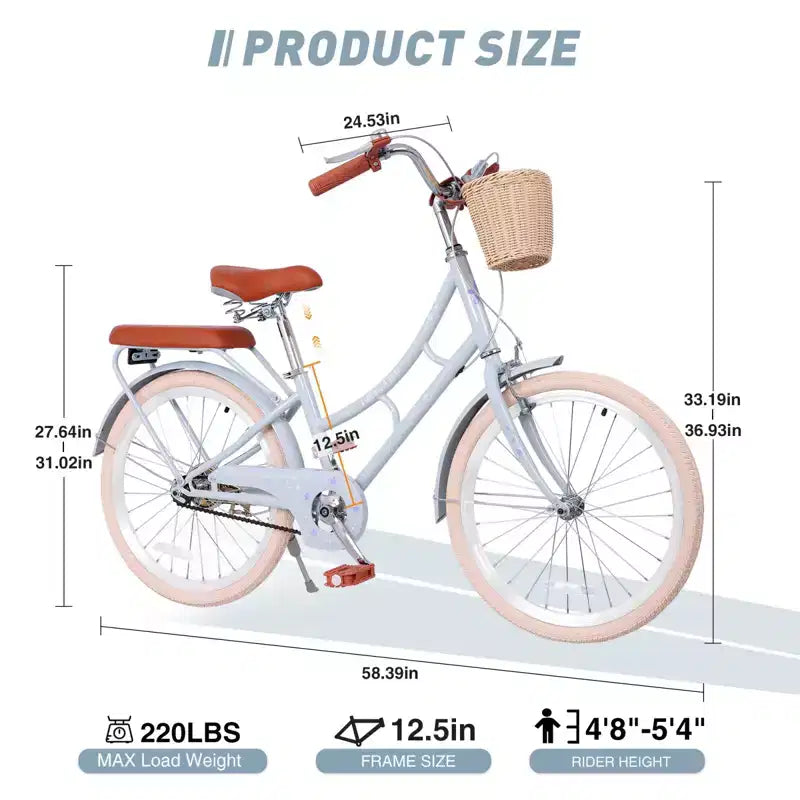 NAYSAYE Bicicletta Beach Cruiser da ragazza con cestino anteriore e robusto telaio in acciaio per comodi spostamenti in città, blu, 58.39*24.53*36.93