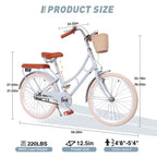 NAYSAYE Bicicletta Beach Cruiser da ragazza con cestino anteriore e robusto telaio in acciaio per comodi spostamenti in città, blu, 58.39*24.53*36.93
