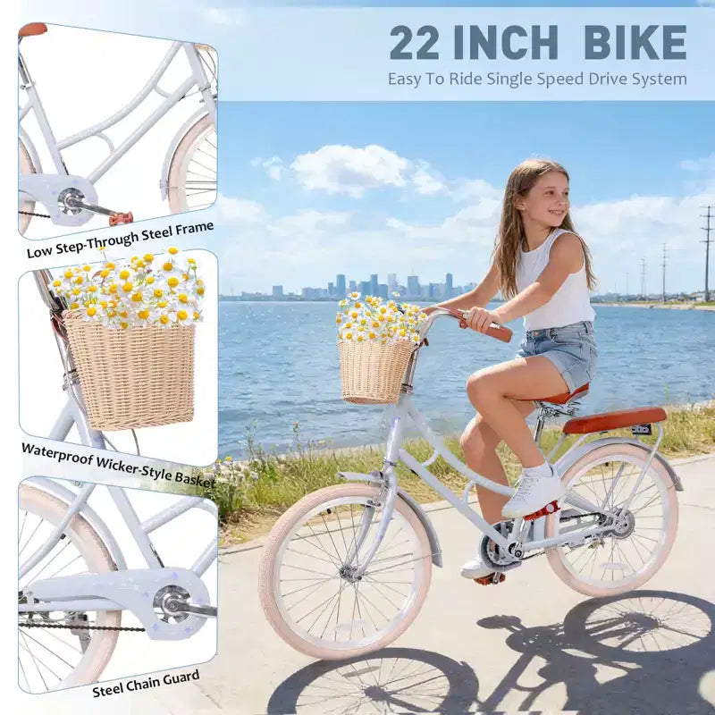 NAYSAYE Bicicletta Beach Cruiser da ragazza con cestino anteriore e robusto telaio in acciaio per comodi spostamenti in città, blu, 58.39*24.53*36.93