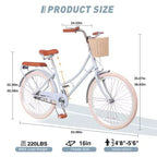 NAYSAYE Bicicletta da donna Beach Cruiser con cestino anteriore e telaio robusto per comodi spostamenti in città, Blu, 63,98*24,53*38,82